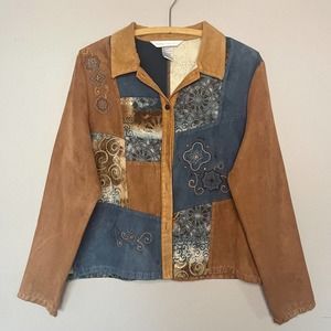Vintage Patchwork Suede Inspired Western Button Up Long Sleeve Jacket